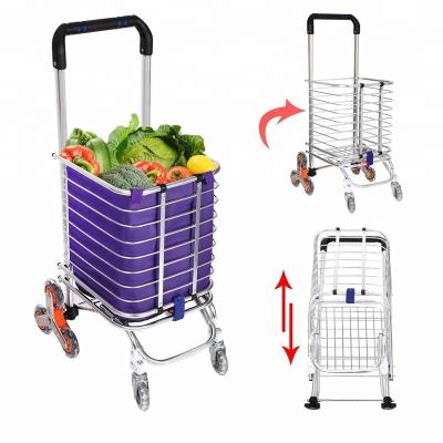 China Grocery Wholesale Supermarket Collapsible Folding Stair Shopping Cart Trolley for sale