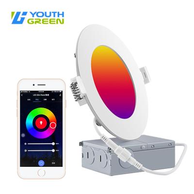 China Modern Slim 4Inch Smart LED Downlight Voice Control WIFI 16 Million RGB Color Changing Potlight with Alexa Google Home for sale