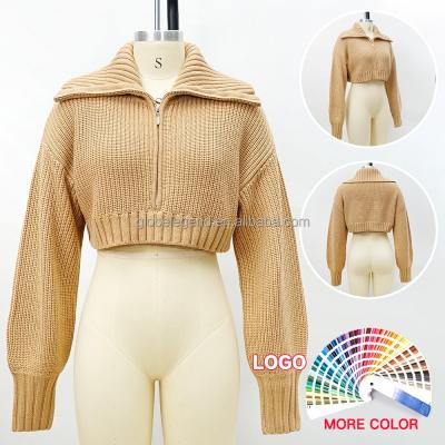 China Anti-wrinkle knit cropped women sweaters plus size turtle neck sweater cardigan with zipper in front for sale