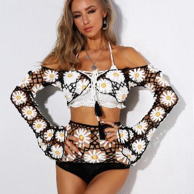 China Plus Size Two Piece Set Cute Crochet Swimsuit Crocheting Bathing Wear Handmade Bikini Beachwear With Cover Ups for sale