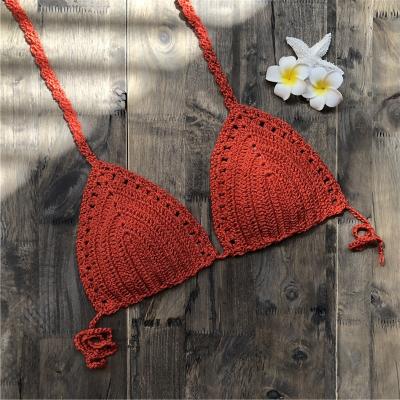 China Crop Plus Size Summer Beach Wear Strap Tops Bikini Top Backless Swimwear Triangle End Tied Crochet Hook Unlined Bikini for sale