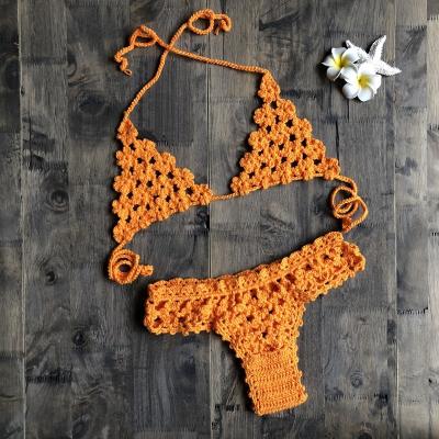 China Plus Size Tassel Solid Color Beach Wear With Cover Ups Handmade Women's Bathing Suit Swimwear Crochet Brazilian Bikini for sale