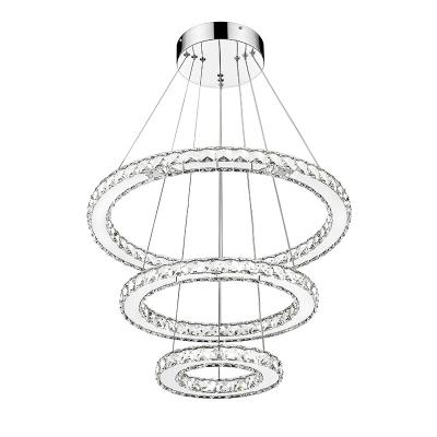 China Modern Modern Led 3 Ring Stainless Steel Crystal Chandelier Luxury Pendant Lighting for sale