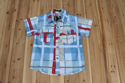 China boy woven short sleeve shirt, boy plaid shirt, 100% cotton poplin ,4-10T for sale