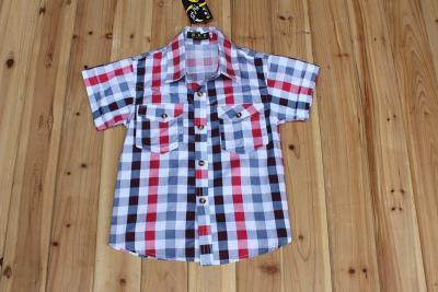 China boy woven short sleeve shirt, boy plaid shirt, 100% cotton poplin ,4-10T for sale