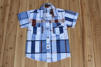 China boy woven short sleeve shirt, boy plaid shirt, 100% cotton poplin ,4-10T for sale