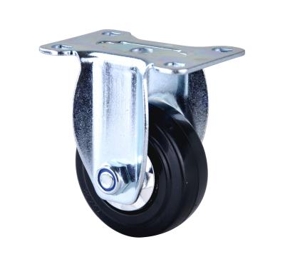 China Factory source products 75X32mm high elasticity black mute fixed rigid ball bearing rubber caster wheel for sale