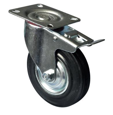 China PIVOT Source Factory Products 125mm Swivel Steel Core Industrial Rubber Caster Wheel With Double Brake for sale