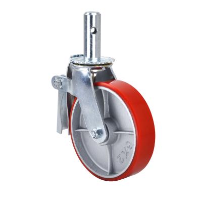 China PIVOT 8X2 Mute Ball Bearing Double Swivel Iron Core Polyurethane Heavy Duty Scaffolding Caster With Brake for sale