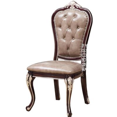 China Convertible Room Vintage PU Solid Carved Design Armrest Upholstered Round Back Dinner Chair for sale