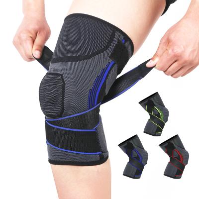 China Ks-2046# Low MOQ Durable Silicone Fitness Knee Compression Sleeve Support Nylon Knitted Elastic Brace for sale