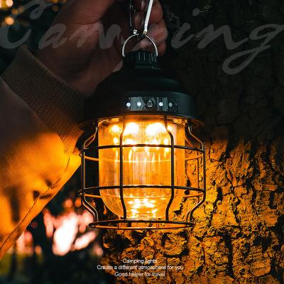 China Retro Fashion 3 Hanging Modes Dimming Light USB Rechargeable LED Hanging Lantern Waterproof Outdoor Camping Lamp for sale