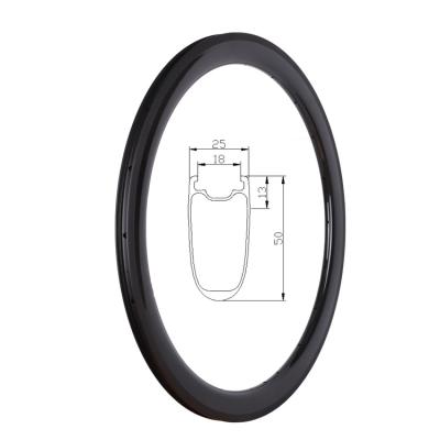 China Road Bikes Carbon Bicycle Rims For Track 25mm Width 50mm Depth 3K Surface Disc Brake Road Bike Carbon Rims 700C for sale