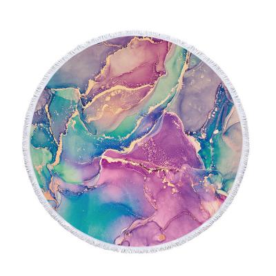 China Viable Printed Marbling Microfiber Round Beach Towel With Tassels for sale