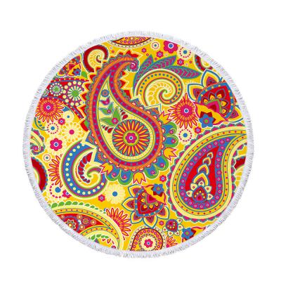 China Sustainable Microfiber Round Beach Towel With Tassels Traditional Asian Paisley Elements for sale