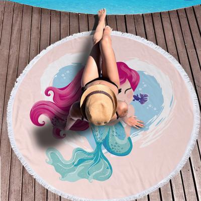 China 2021 Viable New Style Beach Towel Mermaid Printed Microfiber Round Sand Rpet Free Beach Towel Custom Made for sale