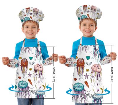 China Fashion classic customized ocean animals printed kitchen cooking apron for kids with cat and oversleeve for sale