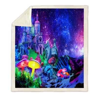 China PORTABLE Custom Soft Sherpa Fleece Printed Colorful Mushroom Velvet Castle Blanket Warming Blanket For Winter for sale