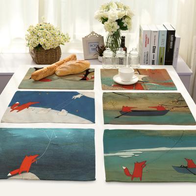 China Viable Cartoon Cute Fox Fruits Printing Table Mat Animal Abstract Kids Table Mat Washable Placemat for sale