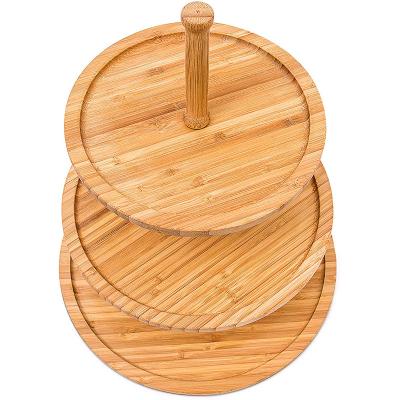 China Durable High Quality Bamboo 3 Tier Cake Stand Serving Tray Fruit Platter For Birthday Tea Party for sale