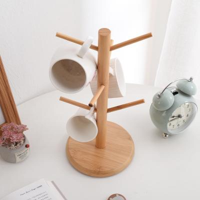 China Sustainable Bamboo Cup Holder Tree Coffee Tea Cup Organizer Hanger Holder With 6 Hooks for sale