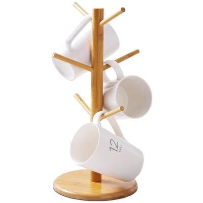 China Sustainable Tree Shape Bamboo Cup Drying Rack Rack Home Kitchen Cup Hanging Display Rack With 6 Hooks for sale