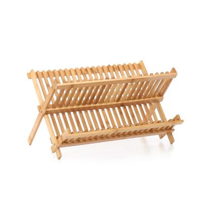 China Sustainable Bamboo Dish Drying Rack, 2-Tier Collapsible Folding Dish Rack for Kitchen Drying Dishes, Dishes Rolls for sale