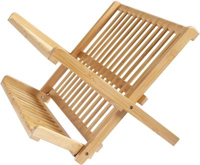 China Sustainable Bamboo Collapsible Folding 2-Tier Dish Drying Rack, Bamboo Dish Rack and Flatware Rack for Air Drying Dishes for sale