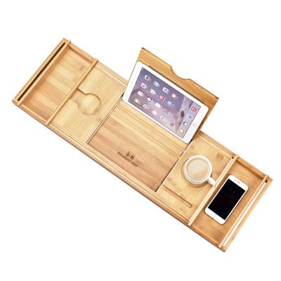 China Cheap Wholesale Custom Made Viable Luxury Bamboo Bathtub Tray With Phone Holder for sale