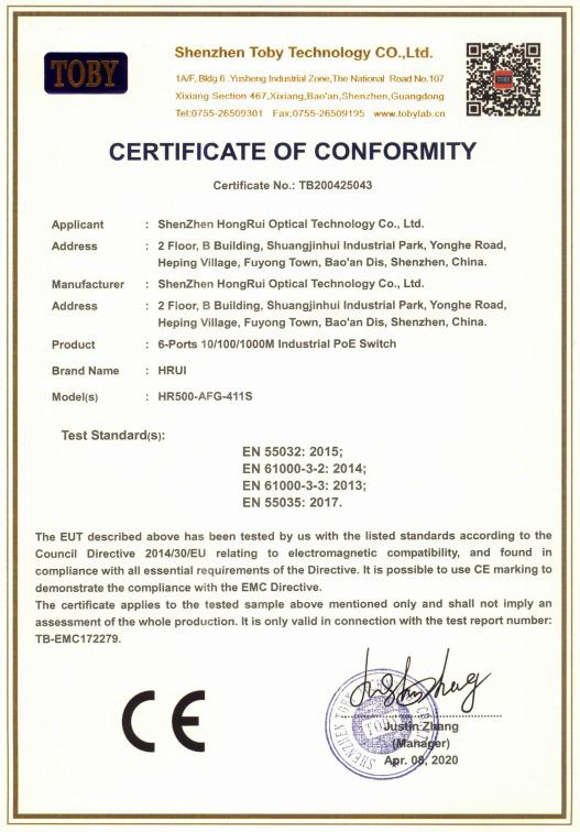 CE - Shenzhen Hongrui Optical Technology Co., Ltd.