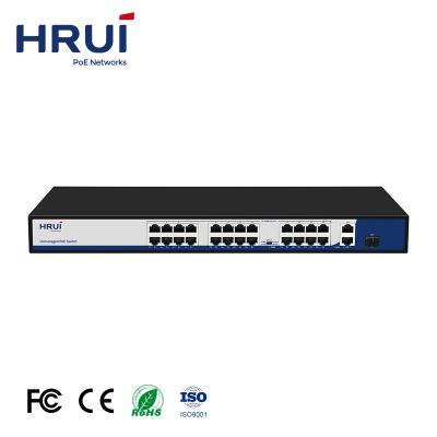 China POE Switch Support HRUI 400W PoE Extend 24 Port Network Gigabit PoE Switch Witch 2 Gigabit Ethernet Uplink Ports for sale