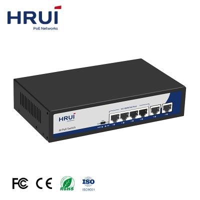 China VLAN 2022 HRUI 4 Ports 10 100M PoE Switch Support VLAN 250Meters PoE Watchdog With 2 Port Uplink for sale