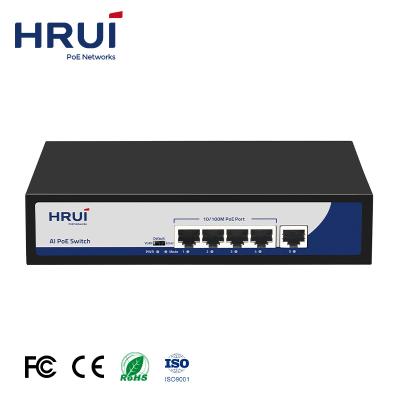 China Support VLAN PoE Watchdog HRUI Fast Ethernet Ports 1Gbps 4 10 100M PoE Switch Mini Wall Mount Desktop for sale