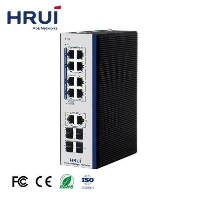 China POE HRUI PoE Switch 10 Ports Gigabit IP40 4 Ports SFP BT90W Ring Recovery L2+Managed POE Industrial Fast Switch for sale