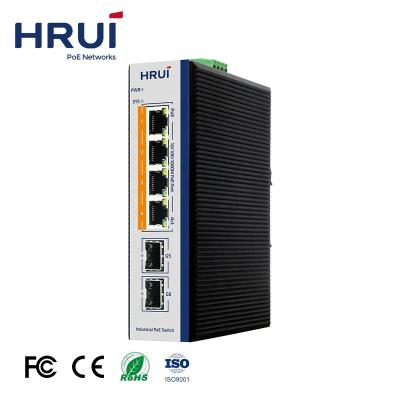 China HRUI PoE Switch 4 Gigabit PoE Ports 2 SFP Ports IP40 DIN 35 Industrial Rail Mount L2 Managed BT90W PoE Switch for sale