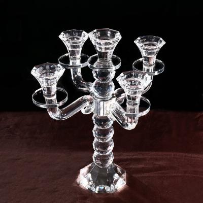 China MH-1656 Hot Selling 5AM Gift Wedding Favors Crystal Candelabra Decoration Small Candle Holder For Wedding Home Decoration for sale