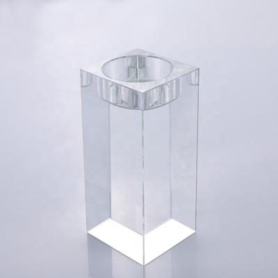 China MH-ZT151 Wedding Decoration Gift Customized Crystal Clear Crystal Cube Tealight Glass Candle Holder for sale