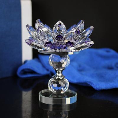 China MH-2021 gift customized color crystal glass lotus flower candle holder fengshui tealight candle holder for sale