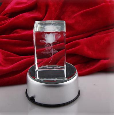 China MH-FT0062 China Paperweight LED Crystal Light Rose Laser Crystal Cube For Wedding Gift 3d Laser Crystal Craft for sale