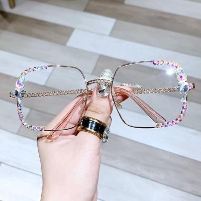 China Women's High Quality Blue Light Blocking Eye Protection Luxury Glasses Anti-fatigue Reading Glasses Rhinestone Optical Glass for sale