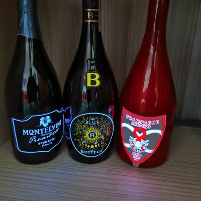 China OEM 3M+plastic adhesive sticker customized waterproof EL LED wine bottle label LED champagne colorful sticker for sale