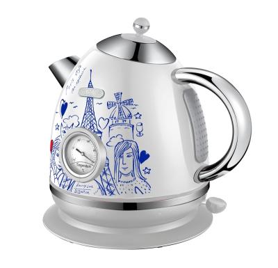 China 360 degree base 1.7L deco rotation electric kettle with alloy handle and thermometer in white color for sale