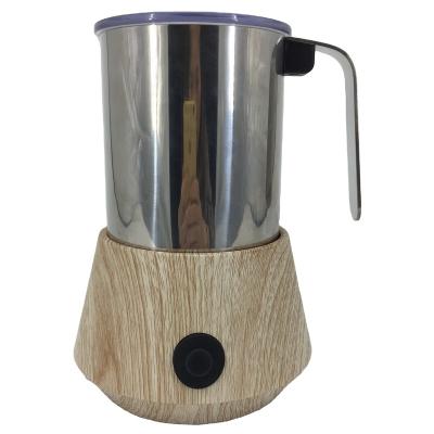 China New Sustainable Wood Grain Automatic Electric Milk Frother Stainless Steel Milk Frother Maker for sale