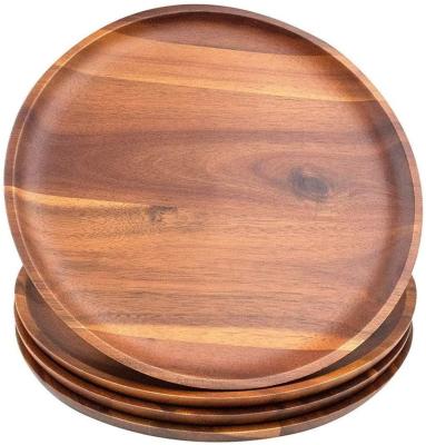 China Sustainable Wholesale Handmade Multi Purpose Acacia Plant Wood Round Dinner Dish For Kitchen for sale