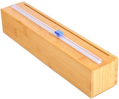 China Sustainable Plastic Wrap Dispenser Equips 12 Inch Bamboo Wooden Wrap Dispenser With Slide Cutter for sale