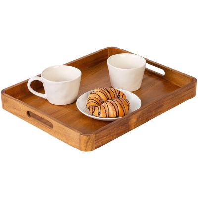 China Acacia Wooden Serving Tray Tea Coffee Food Tray Lunch Tray With Handles 17 x 13.25 x 1.77 inch for sale