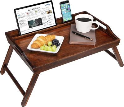 China Foldable Bamboo Bed Tray Laptop Bed Tray Breakfast Tray With Phone Holder 21. 8 x 13. 9 x 10.5 inch for sale