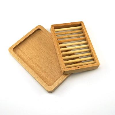 China Modern Best Seller Double Layer Draining Self Cleaning Easy Wooden Soap Tray For Shower Bathroom for sale