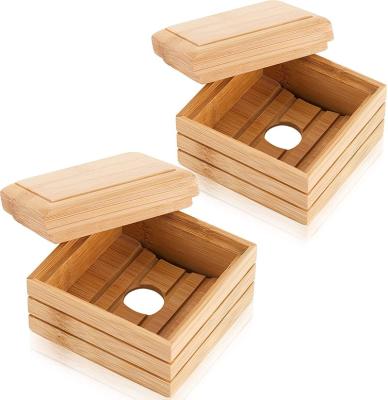 China 2 Pack Modern Hot Selling Bamboo Bath Soap Dish Soap Wooden Box For Bathroom Kitchen for sale