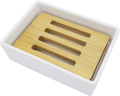 China Factory Wholesale Modern Wood Soap Box Ceramic Bamboo Soap Dish For Bathroom Kitchen for sale